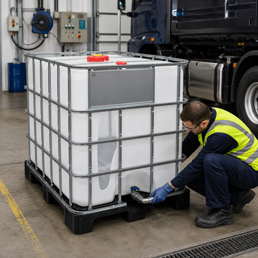 Rebottled 1000L IBC with CDS Dip-Tube – Plastic Pallet (Ideal for AdBlue)