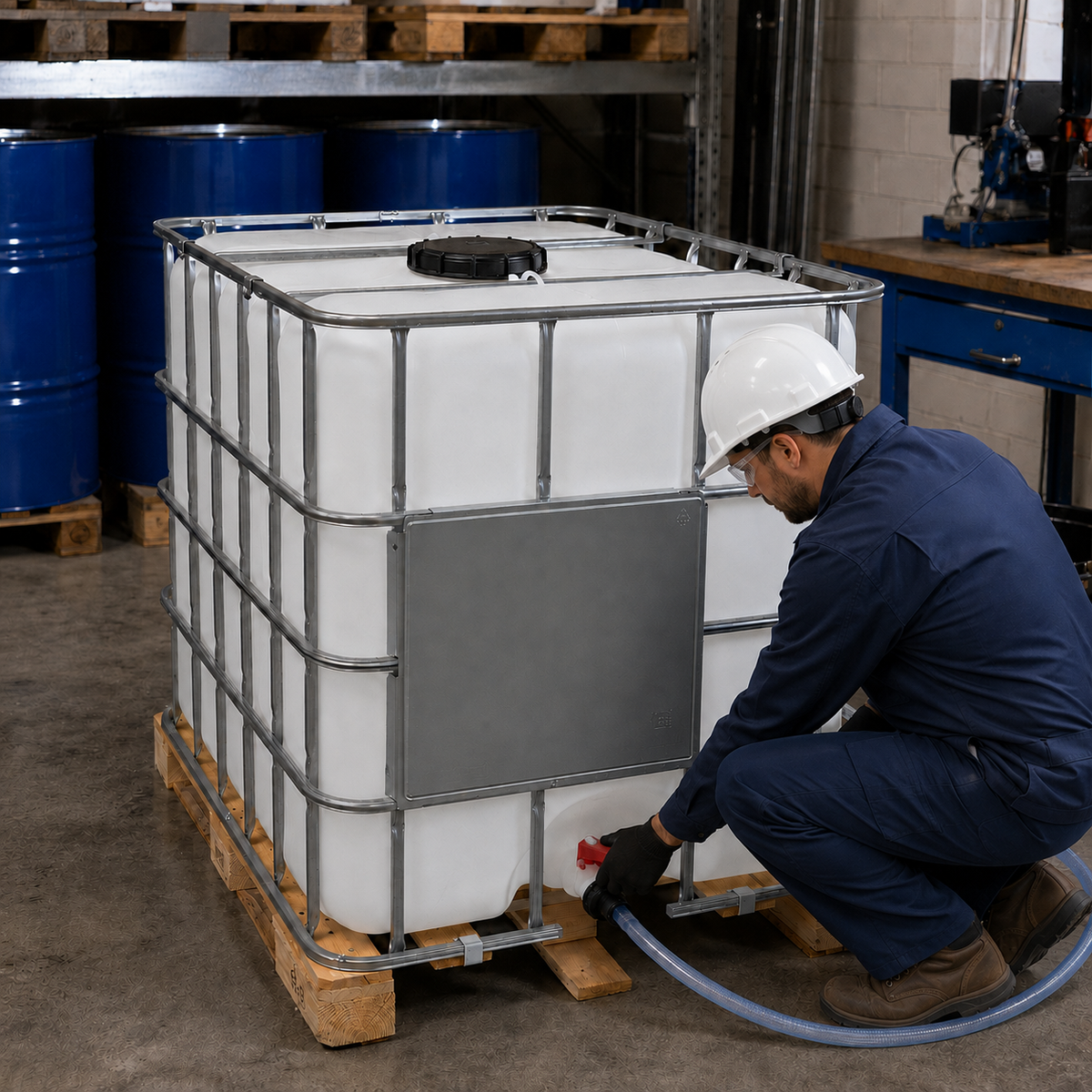 1000L Reconditioned IBC on Timber Pallet for Safe Storage