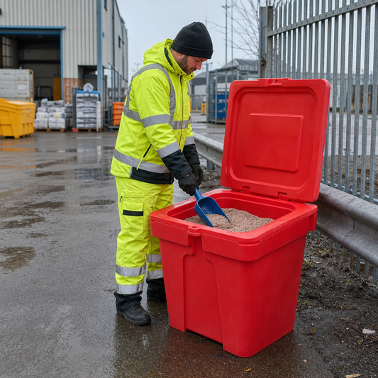 110L Red Grit and Salt Storage Bin for Outdoor Use