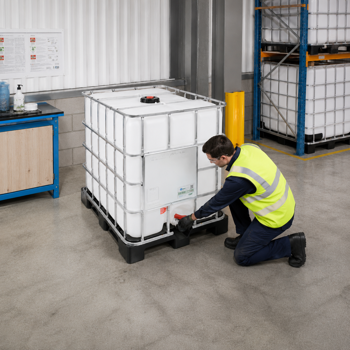 1000L IBC Container with Plastic Pallet – Hazardous Liquids, UN Approved