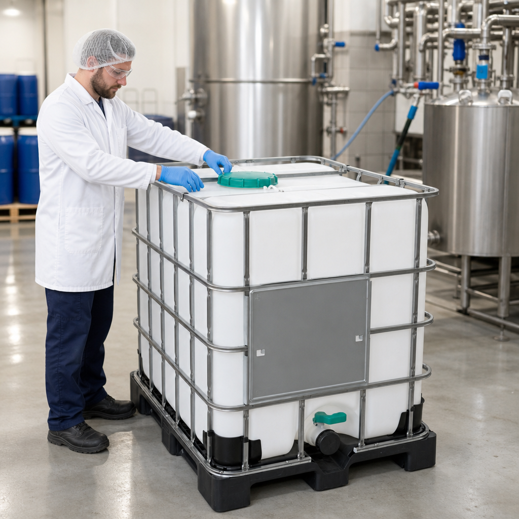 Food-Grade IBC Container with Green Lid for Safe Storage