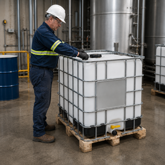 Reconditioned 820L IBC Container on Steel Pallet for Industrial Use