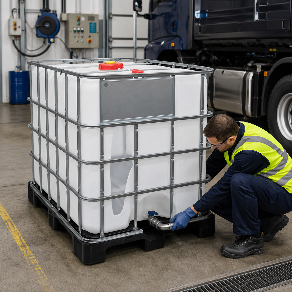Rebottled 1000L IBC with CDS Dip-Tube – Plastic Pallet (Ideal for AdBlue)