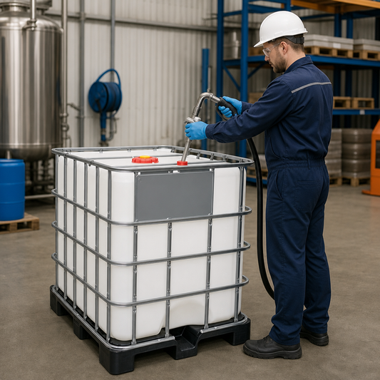 Rebottled 1000L IBC with CDS Dip-Tube – Timber Pallet (Ideal for AdBlue)